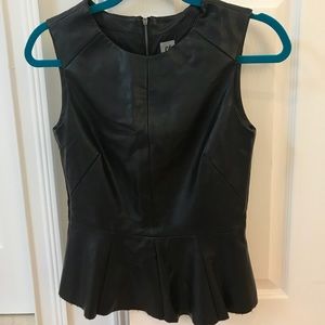 Black faux leather peplum top